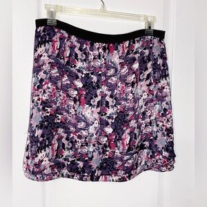 Hanna & Gracie Abstract Floral Faux Wrap Satin Mini Skirt Purple Large